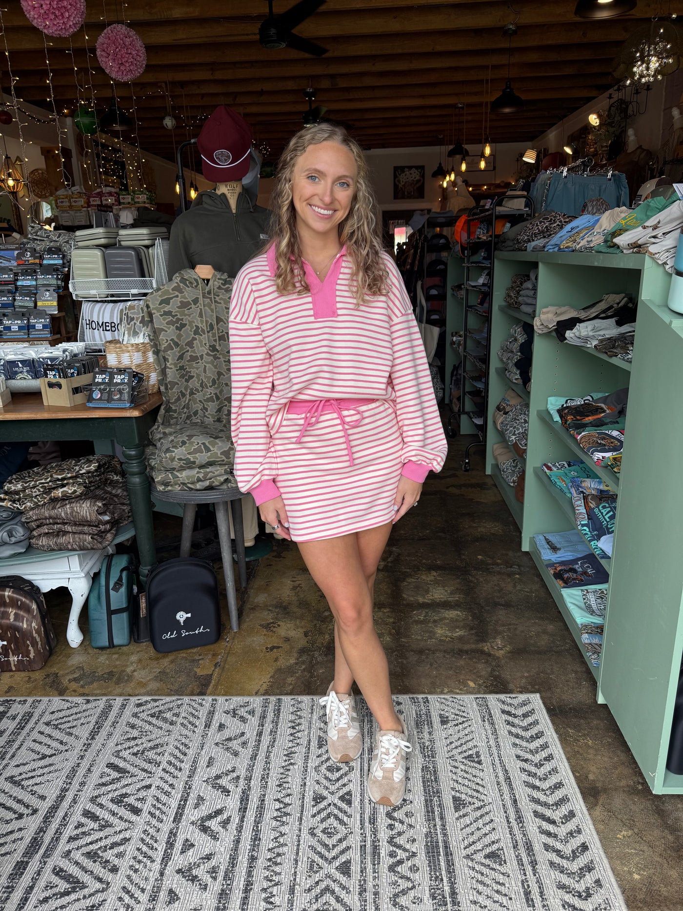 2 PC LS Skort Set- Pink Stripe