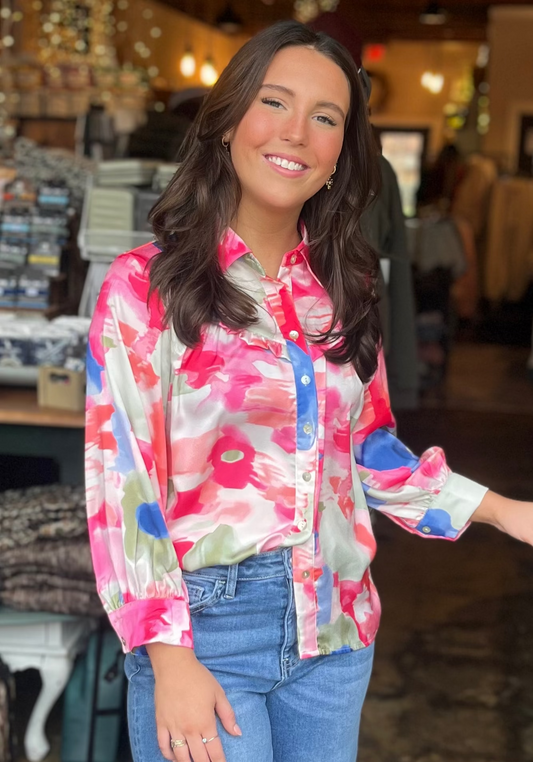 Bright Floral Button Blouse