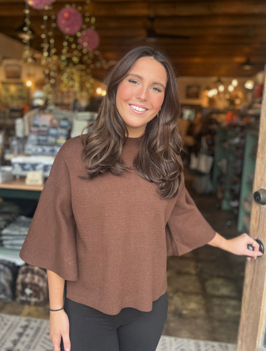 Bell Sleeve Sweater- Brown
