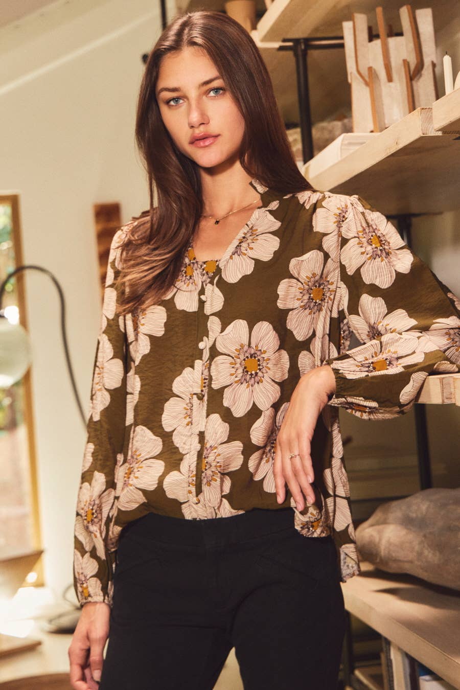 Olive Floral Blouse