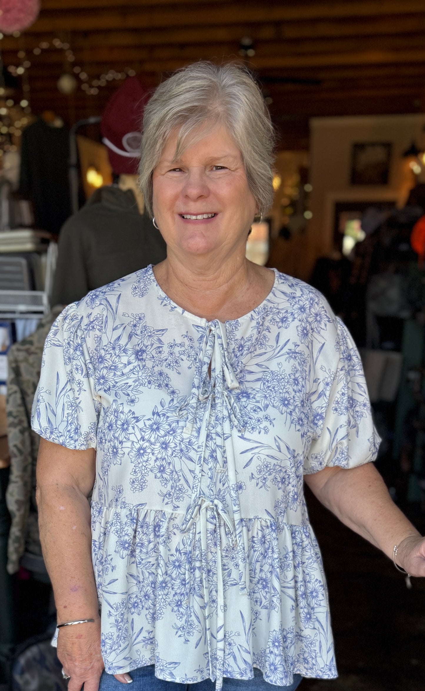 Front Ribbon Floral Blouse