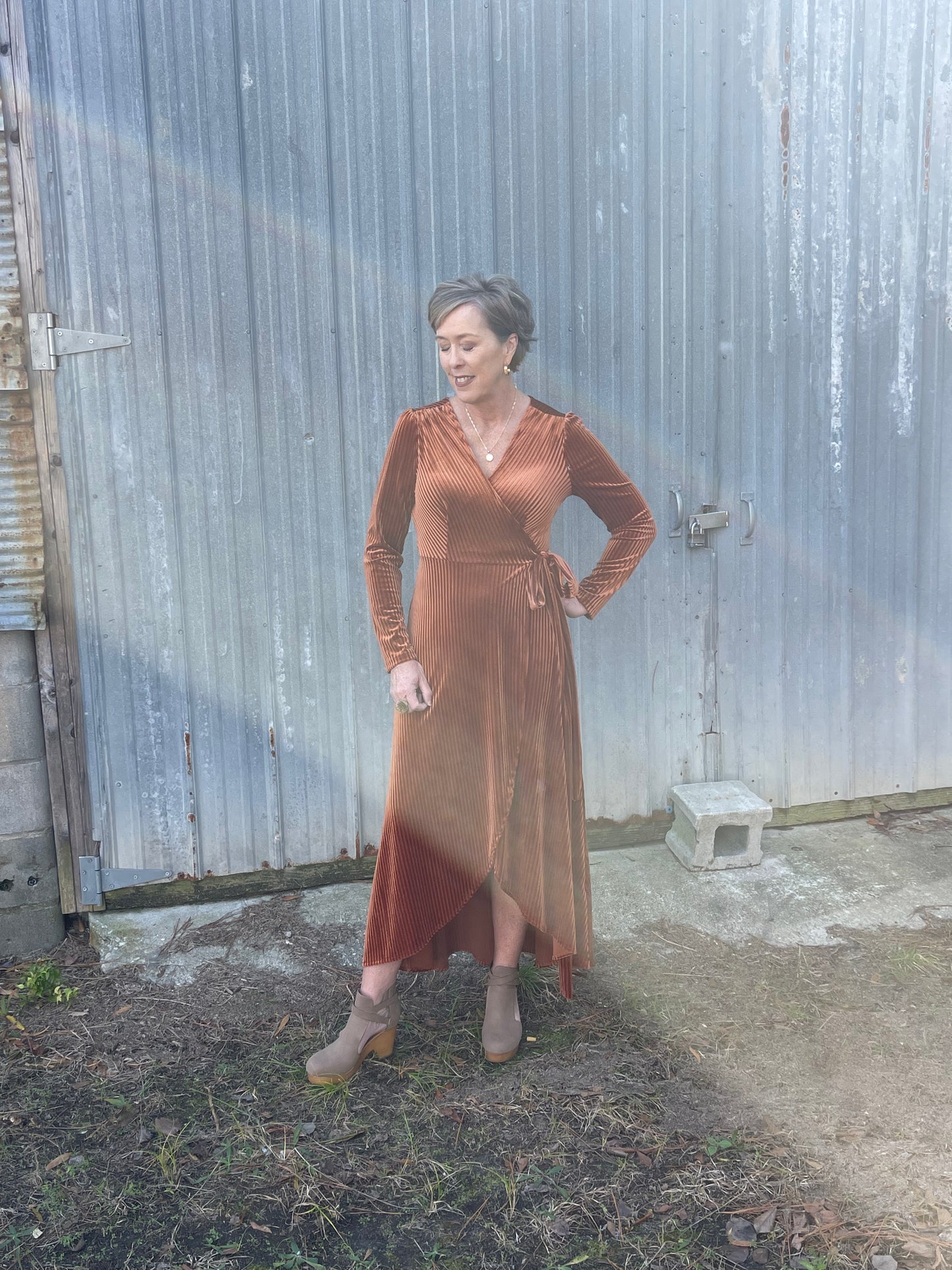 Chestnut Velvet Wrap Maxi