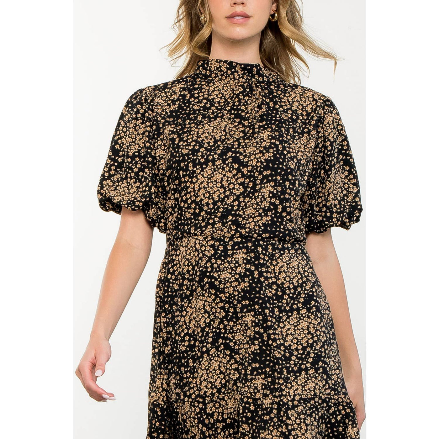Black Ditsy Flower Print Dress