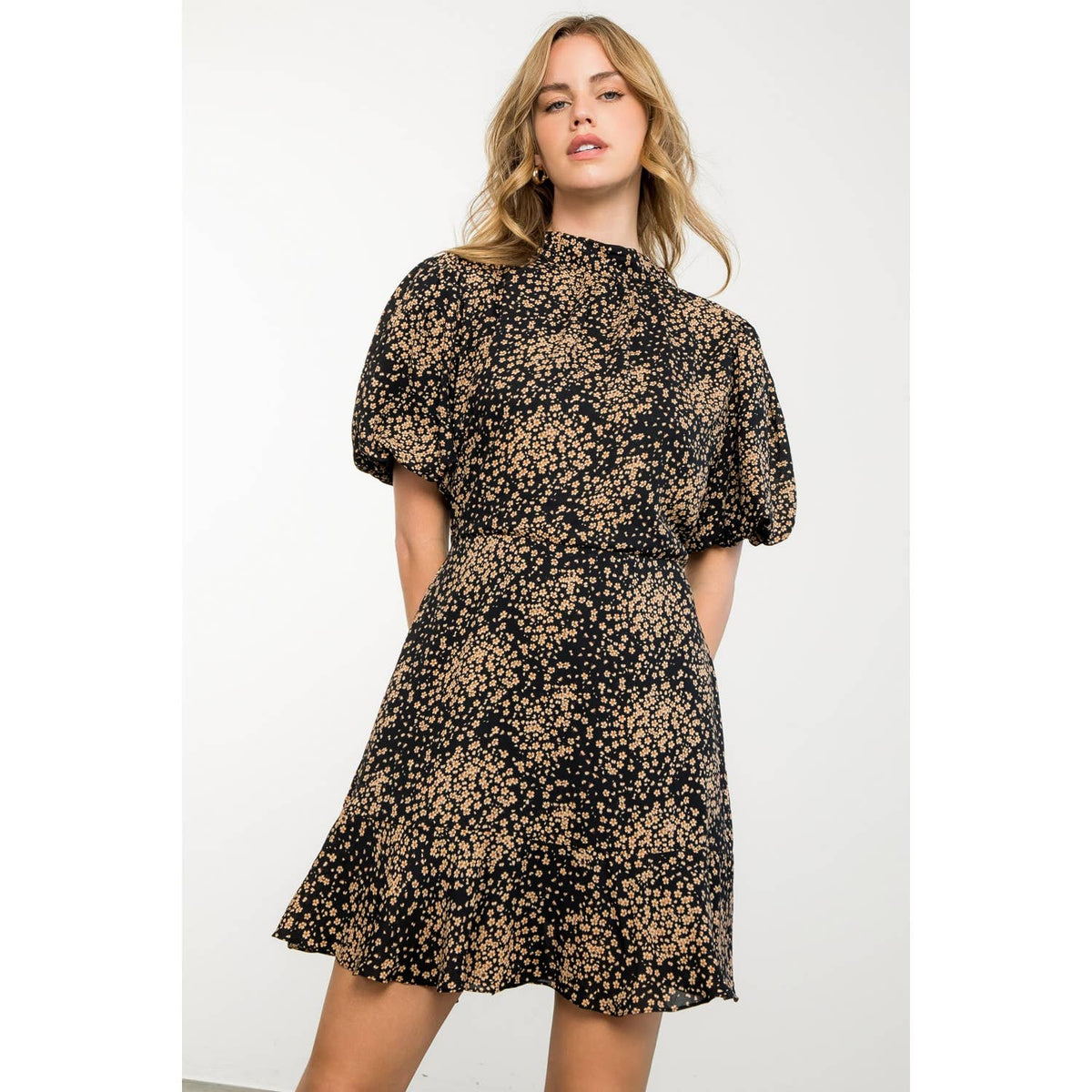 Black Ditsy Flower Print Dress