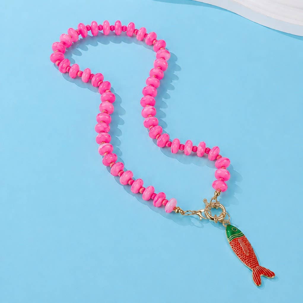 Free Fish Beaded Necklace- Orange