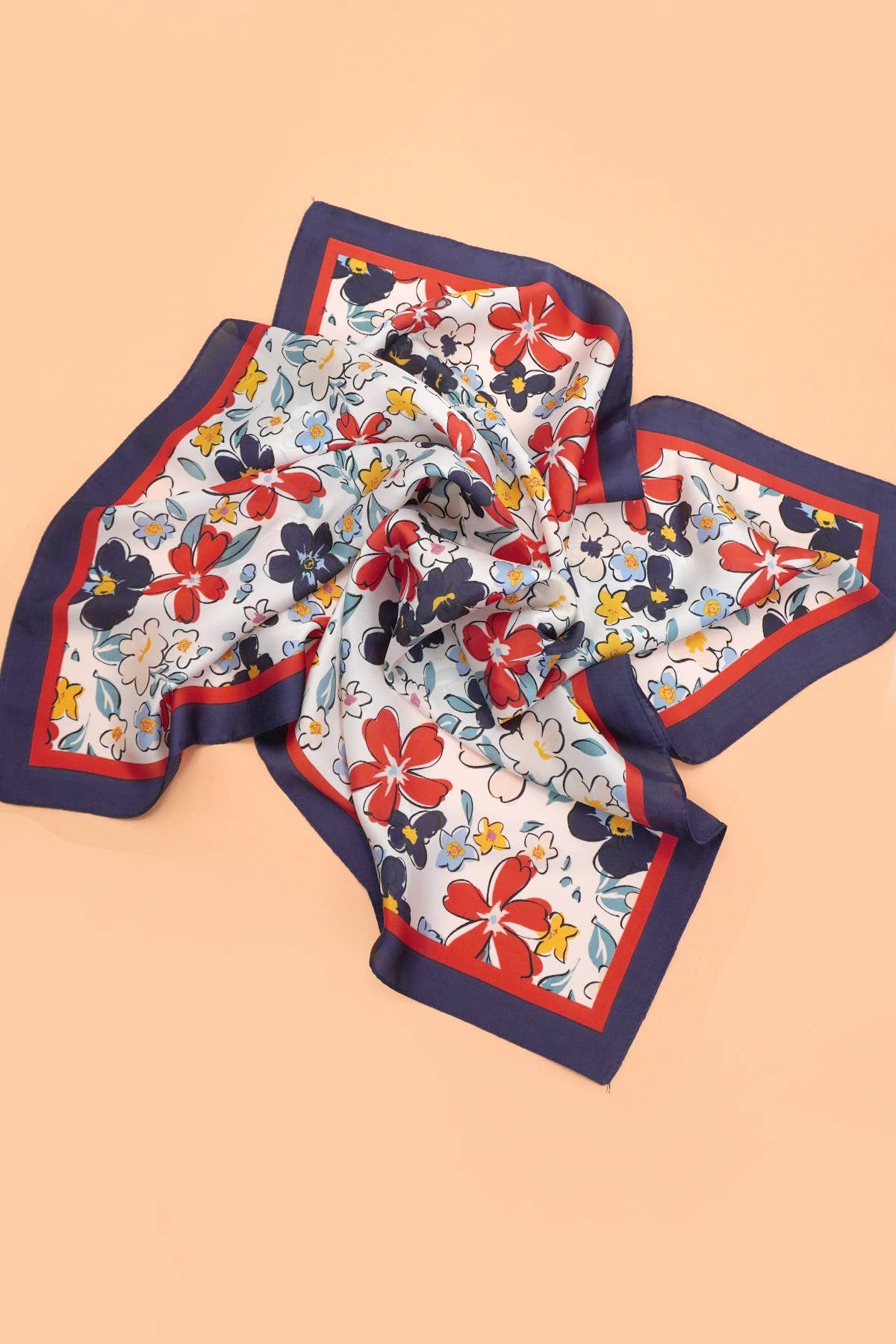 Silk Bandana Scarf- Navy Floral