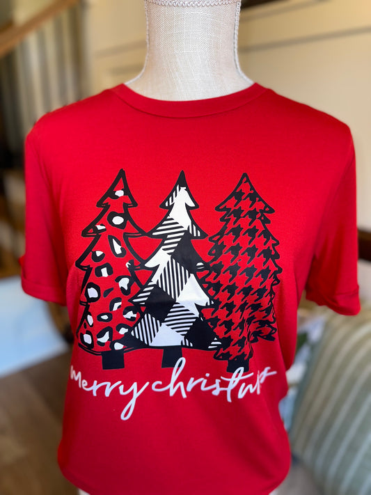 Merry Christmas Tree Tee- Red