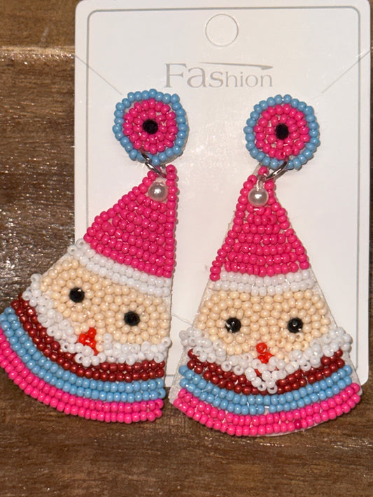 Pink Santa Bead Earrings