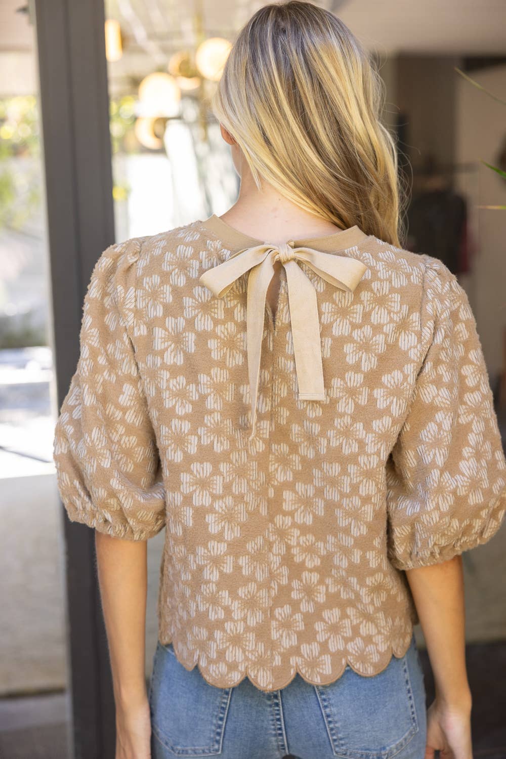 Scalloped Hem Textured Blouse