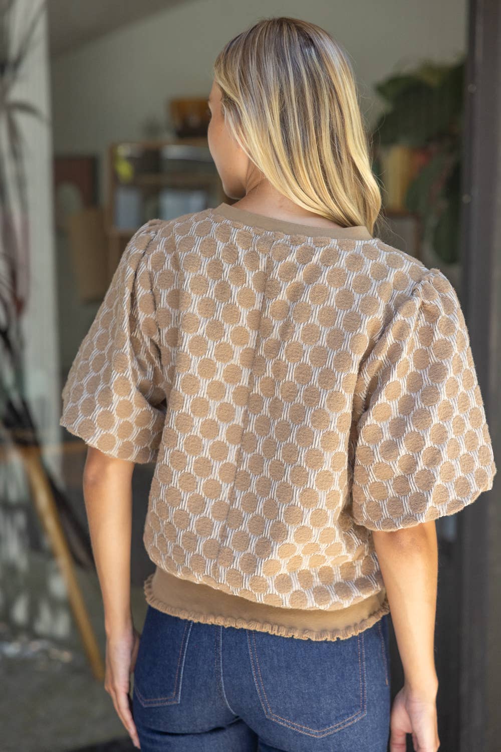 Mocha Banded Bubble Sleeve Top