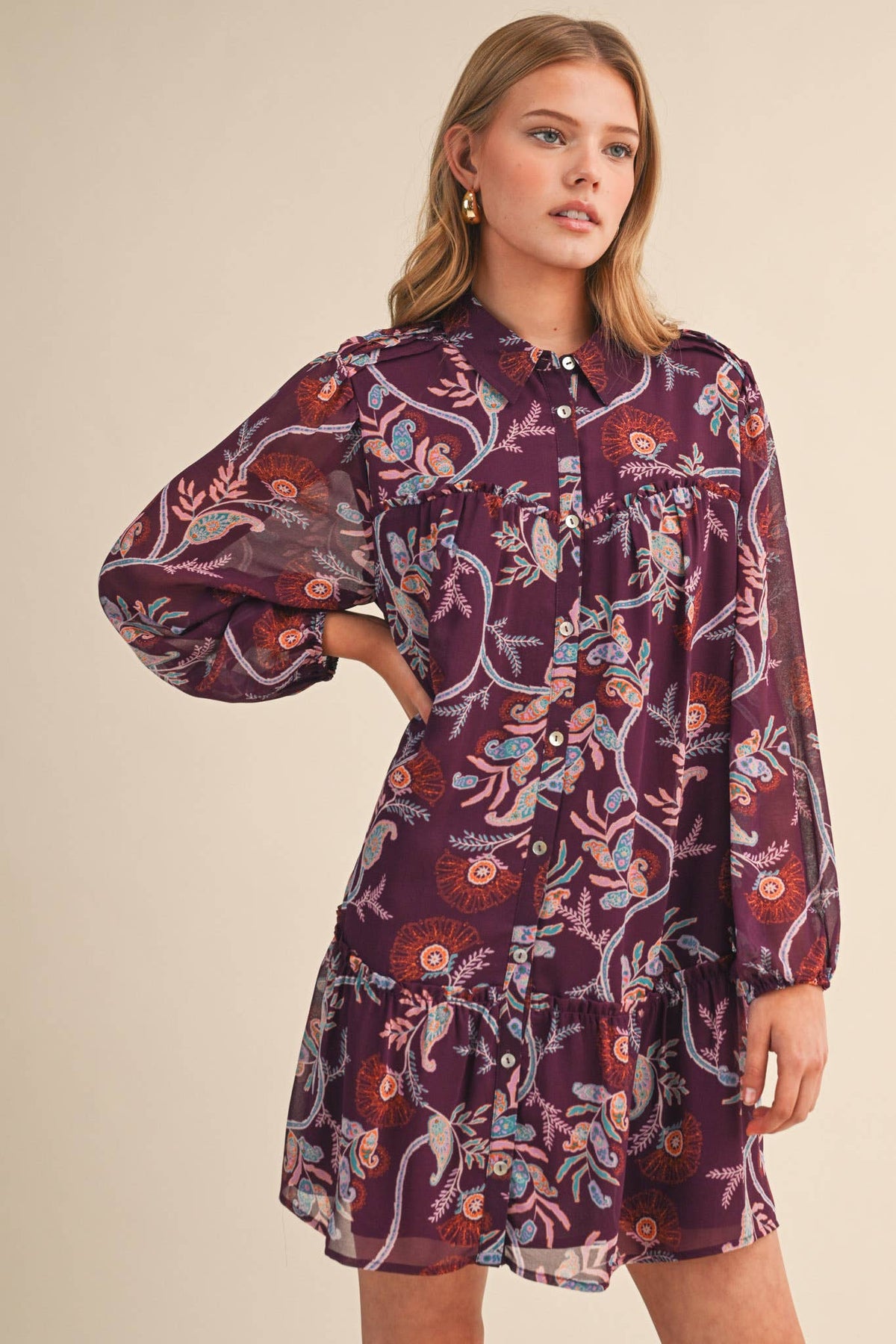 Plum Paisley Print Dress