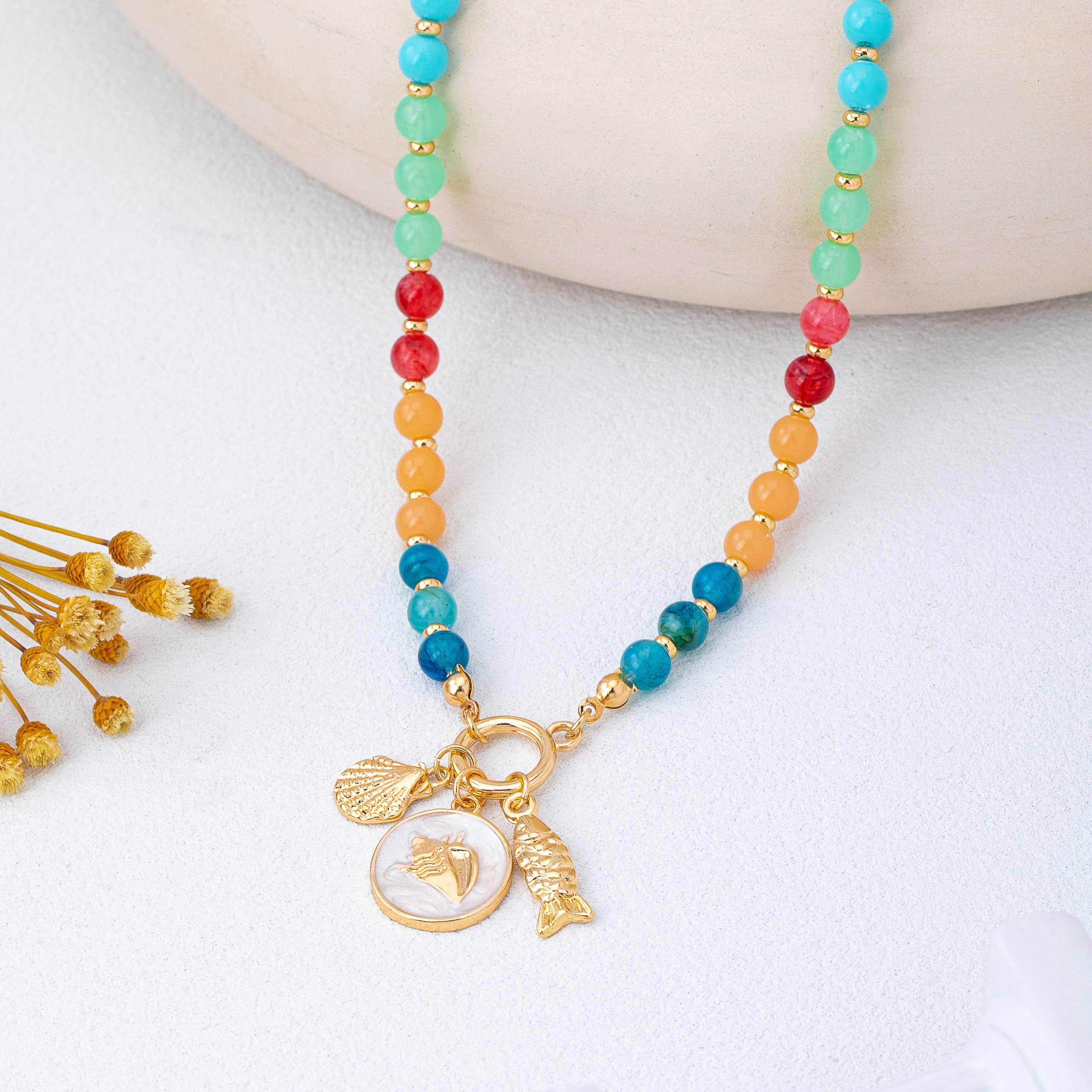 Colorful Beaded Charm Necklace