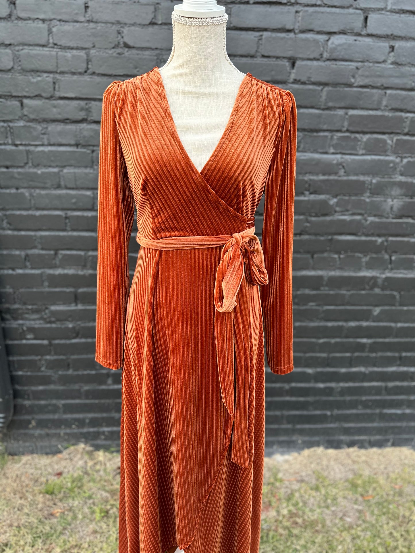 Chestnut Velvet Wrap Maxi