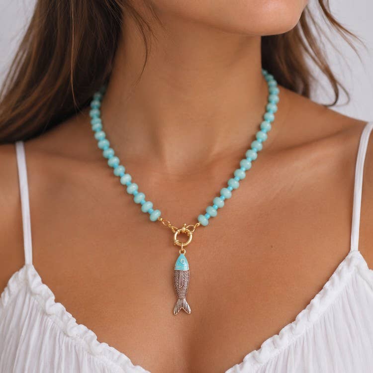 Free Fish Beaded Necklace- Orange