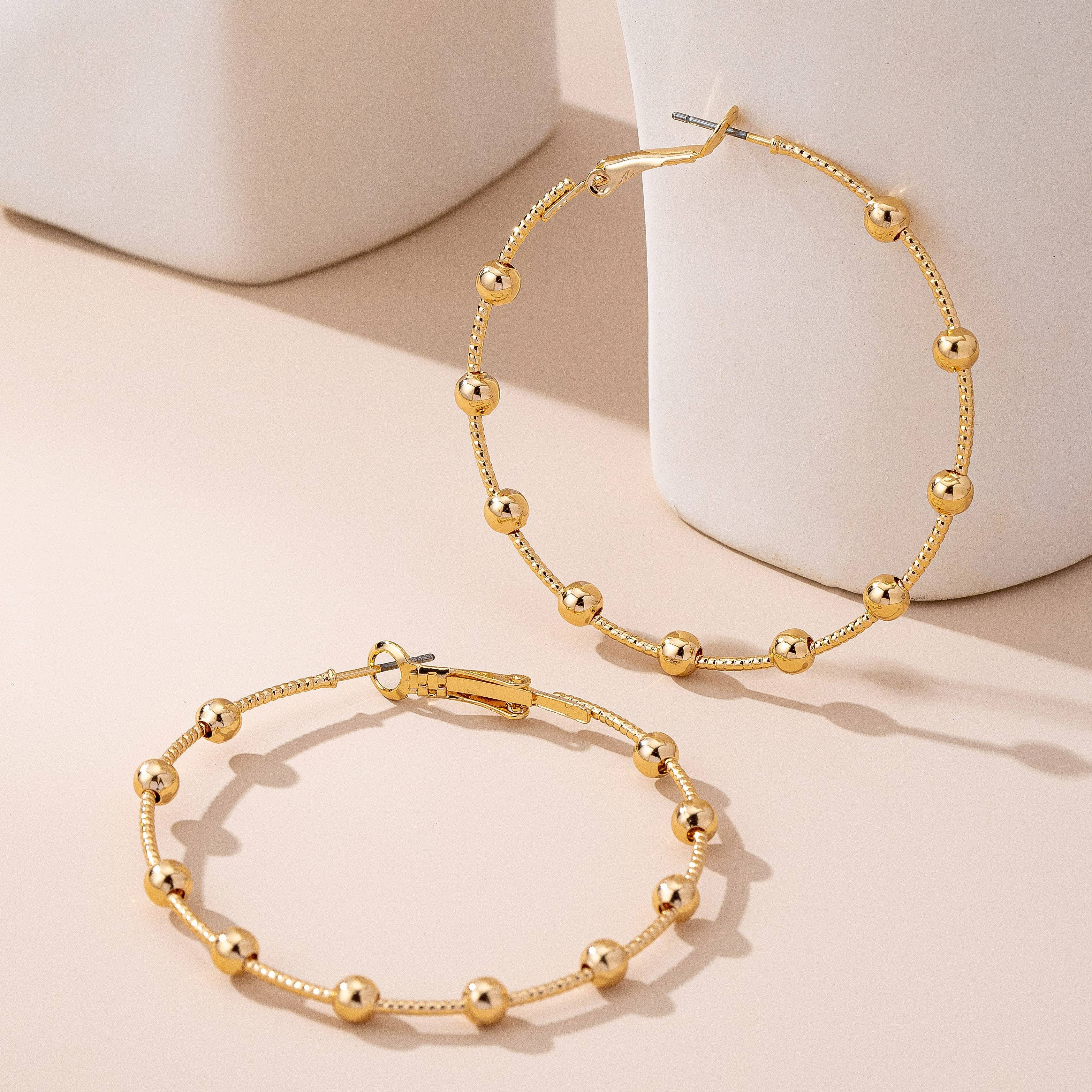 Gold Beaded Hoops