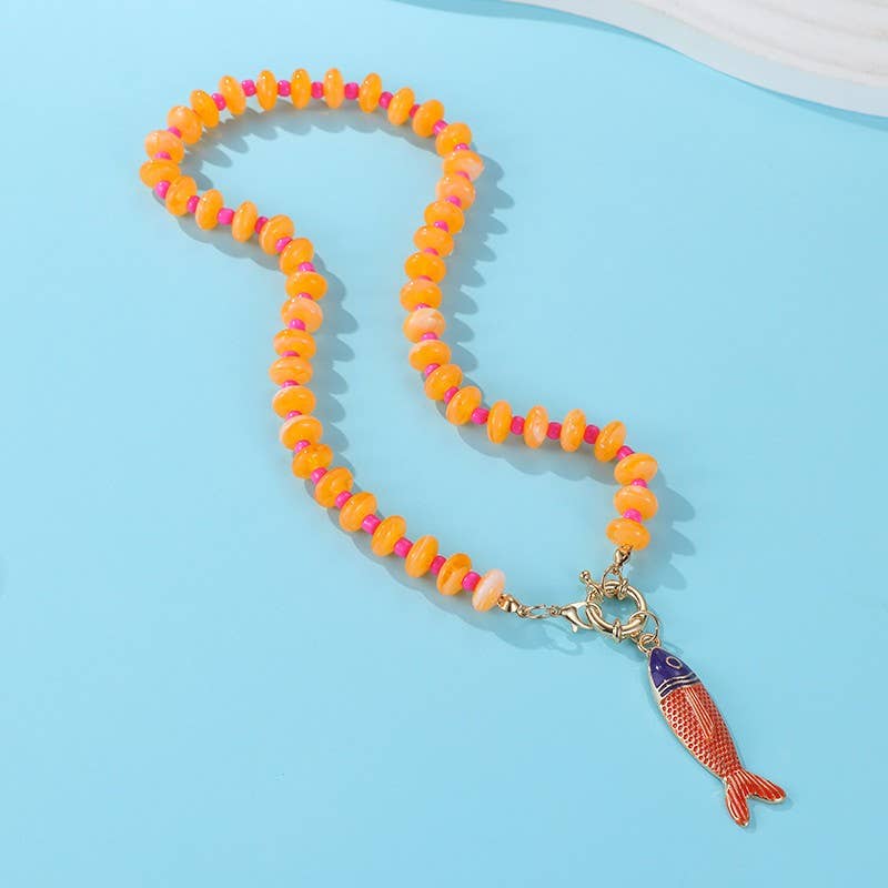 Free Fish Beaded Necklace- Orange