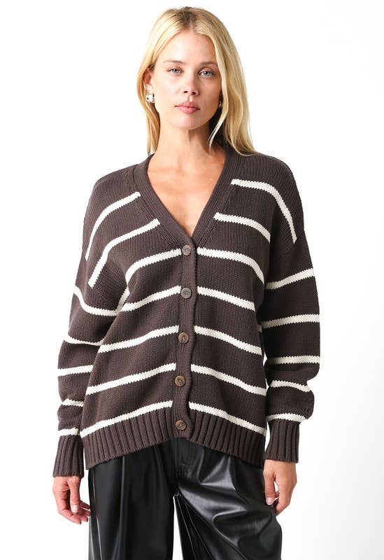 Coffee Bean Stripe Cardigan Sweater