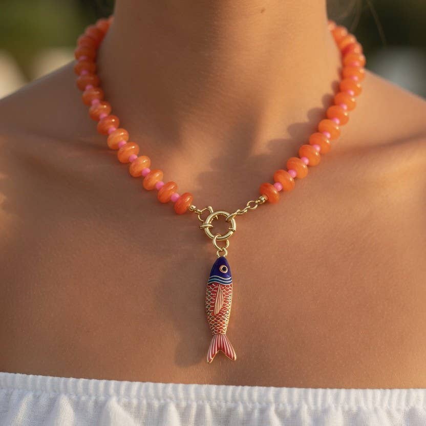 Free Fish Beaded Necklace- Orange
