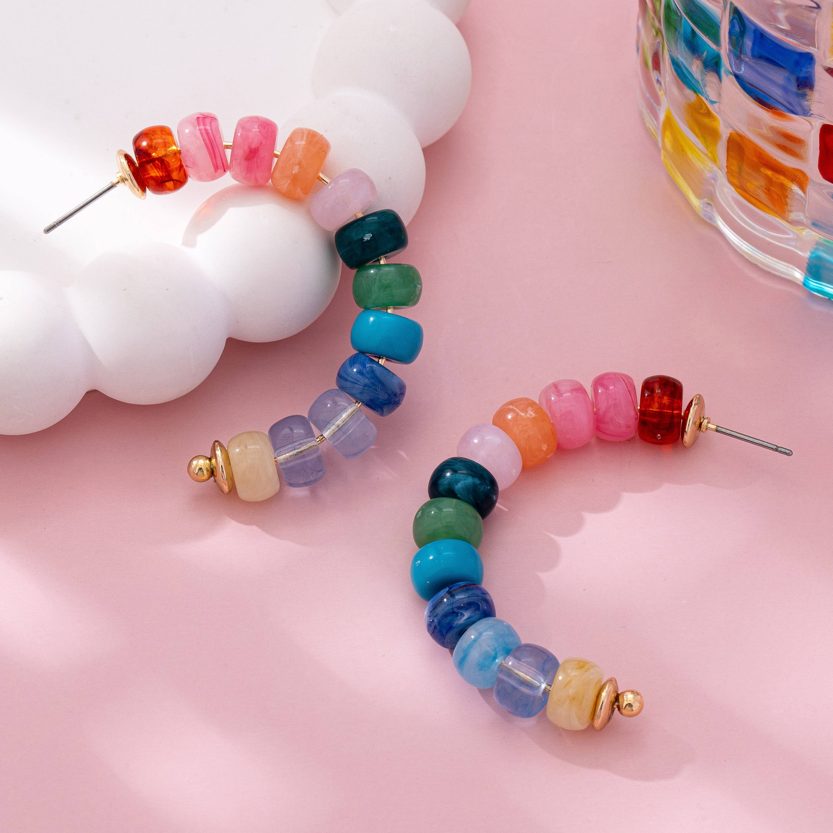 Colorful Beaded Hoop Earrings