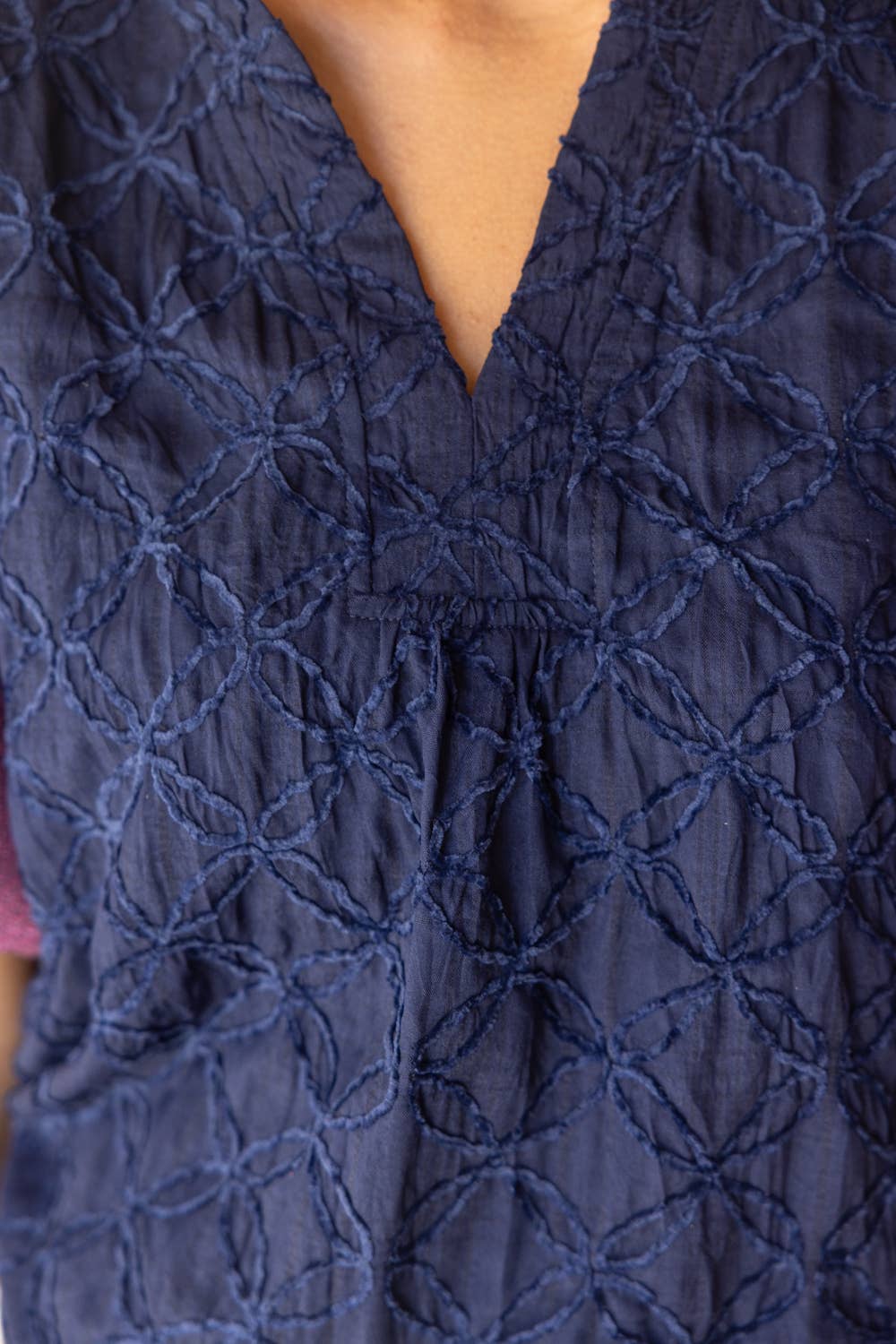 Navy Bubble Sleeve Blouse