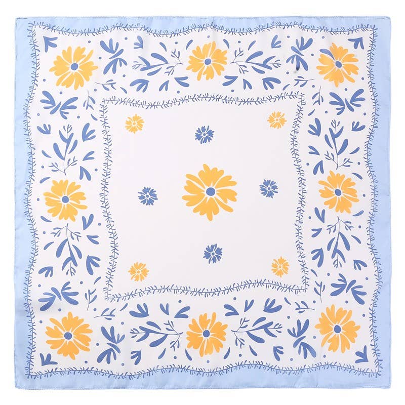 Silk Bandana Scarf- Blue/Yellow Floral