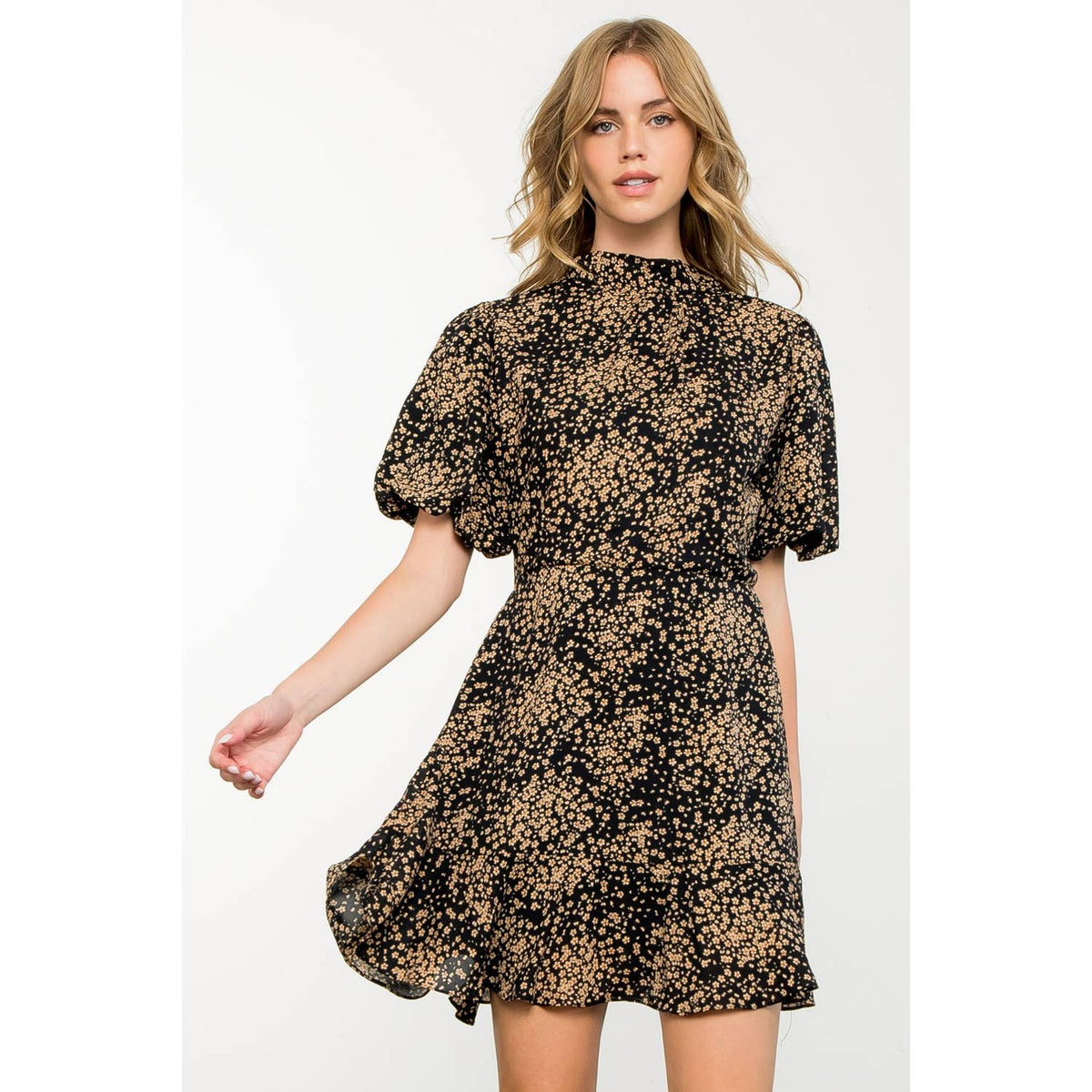 Black Ditsy Flower Print Dress