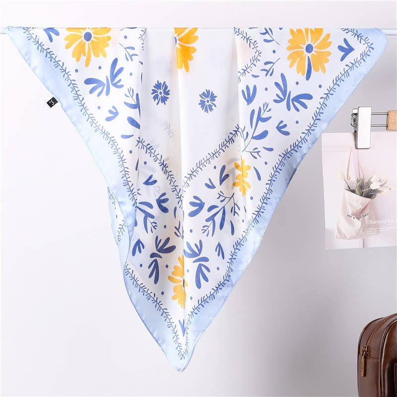 Silk Bandana Scarf- Blue/Yellow Floral