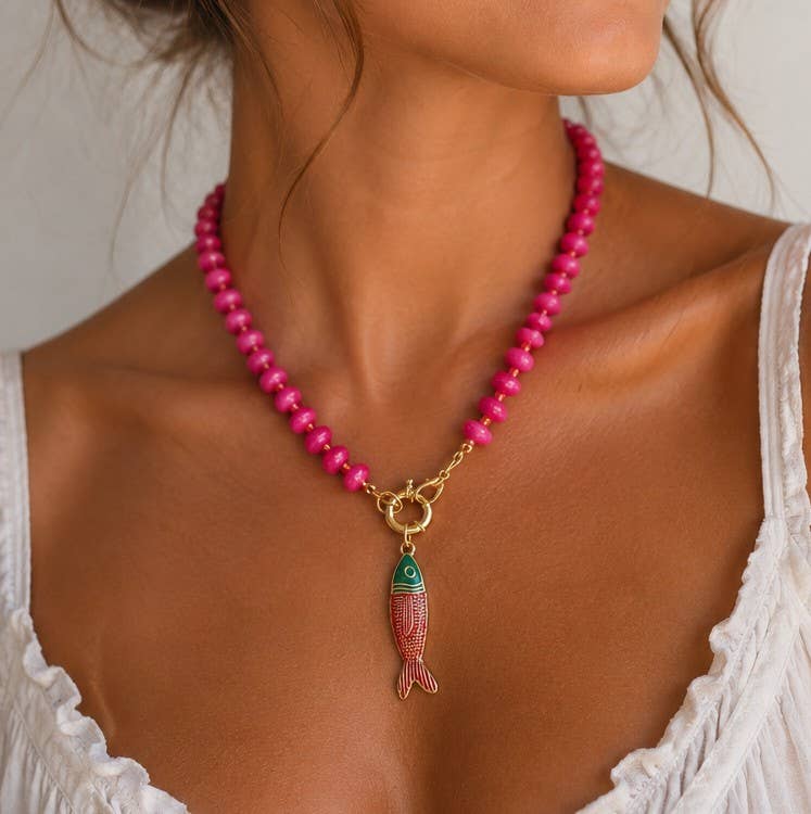 Free Fish Beaded Necklace- Orange