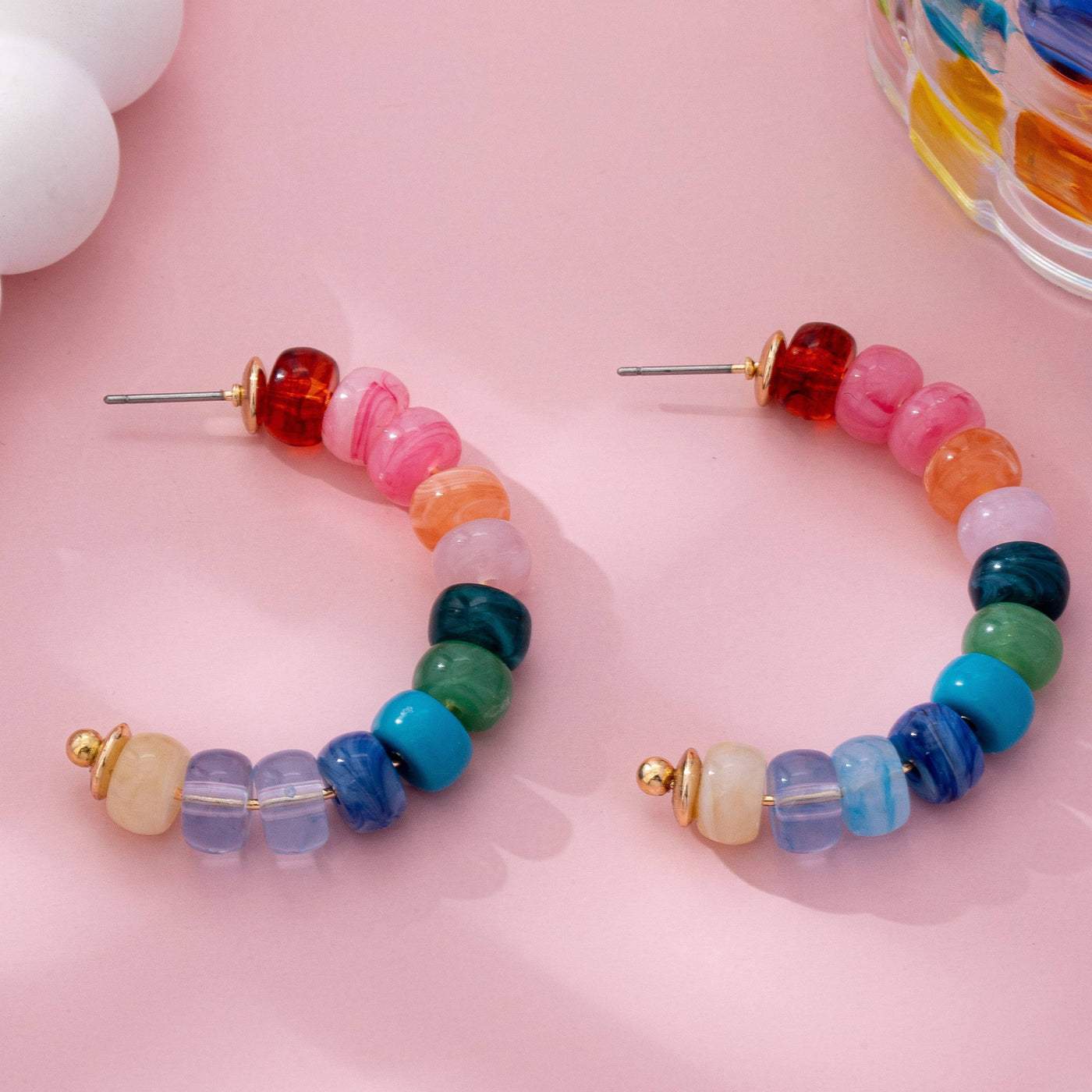 Colorful Beaded Hoop Earrings