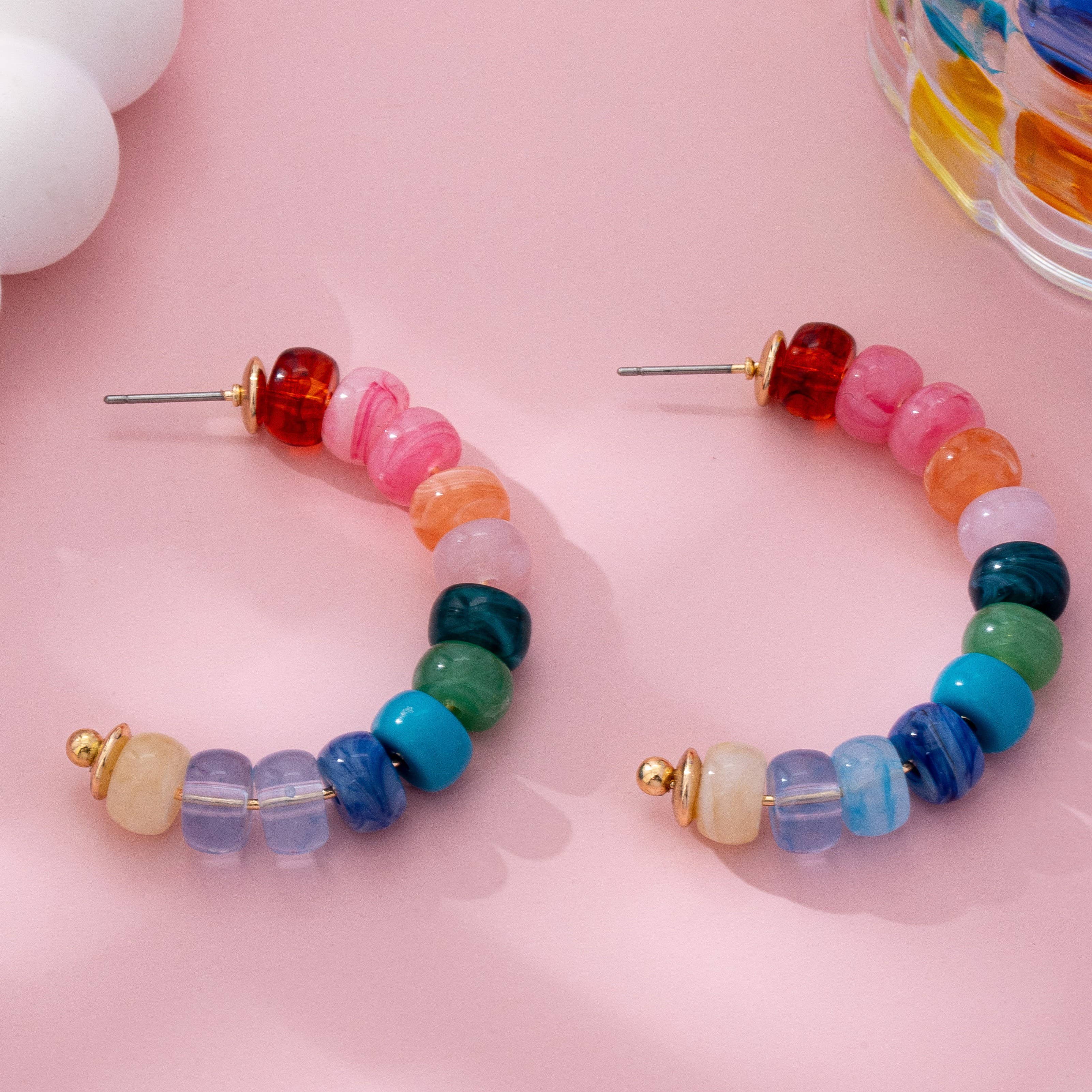 Colorful Beaded Hoop Earrings