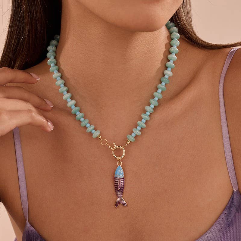 Free Fish Beaded Necklace- Orange