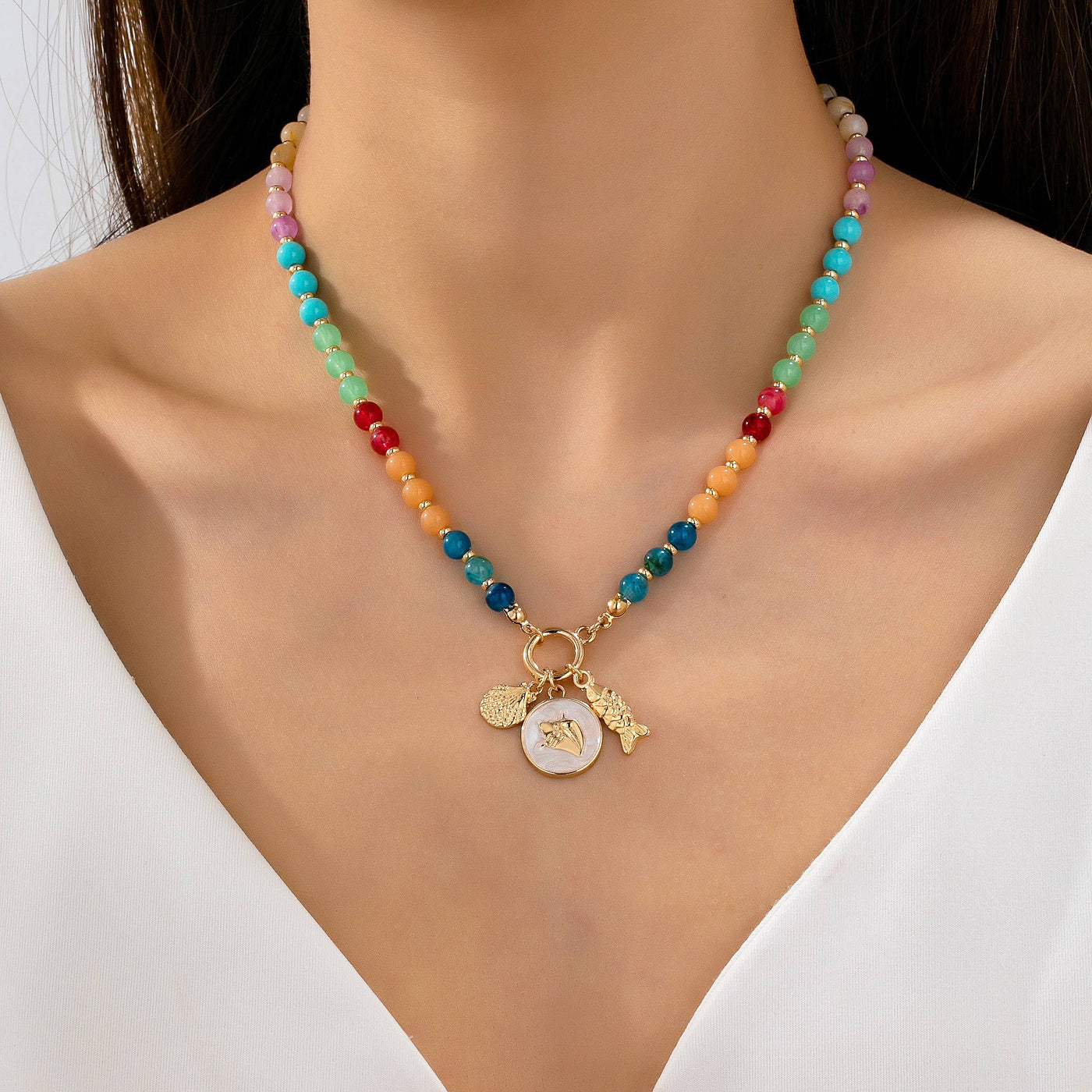 Colorful Beaded Charm Necklace