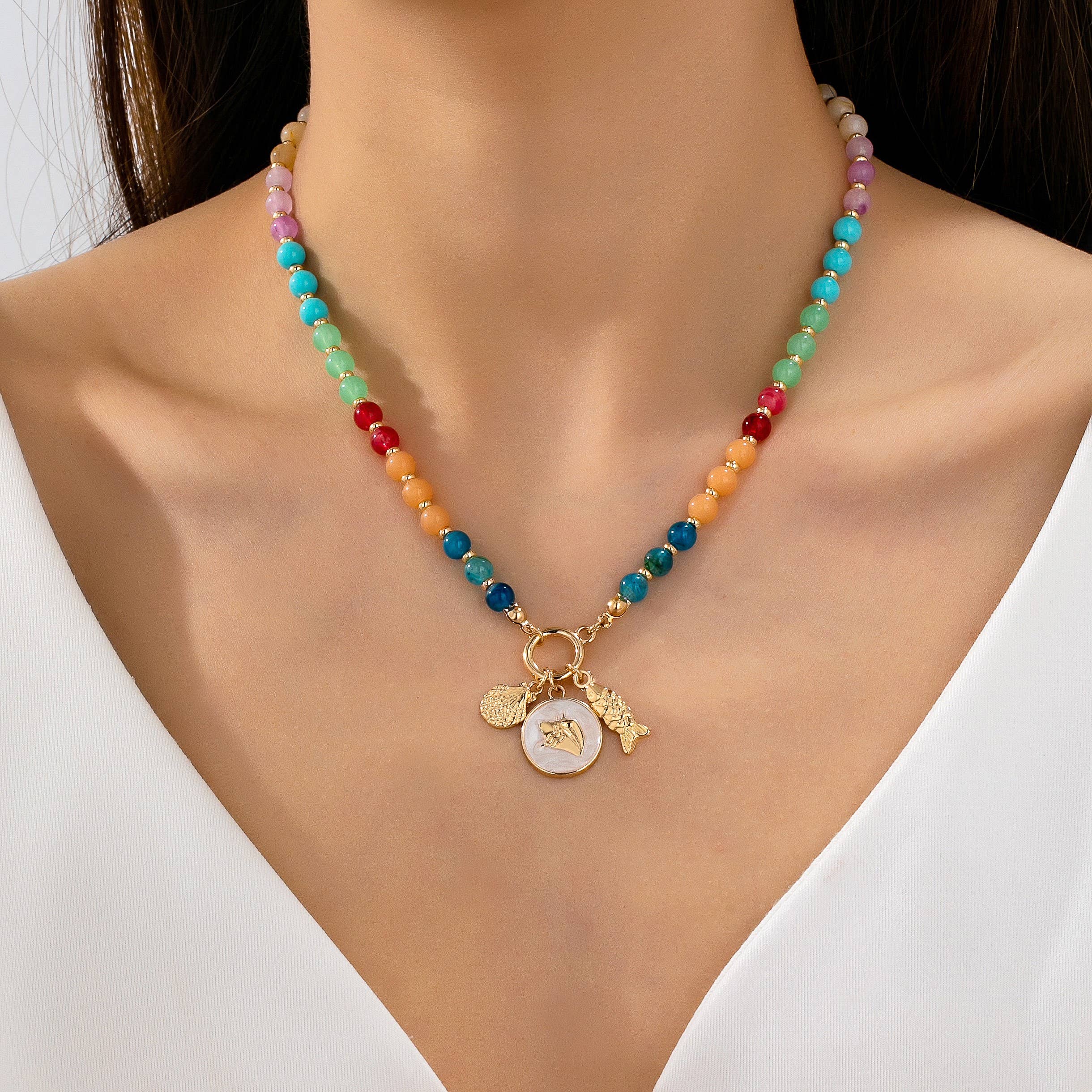 Colorful Beaded Charm Necklace