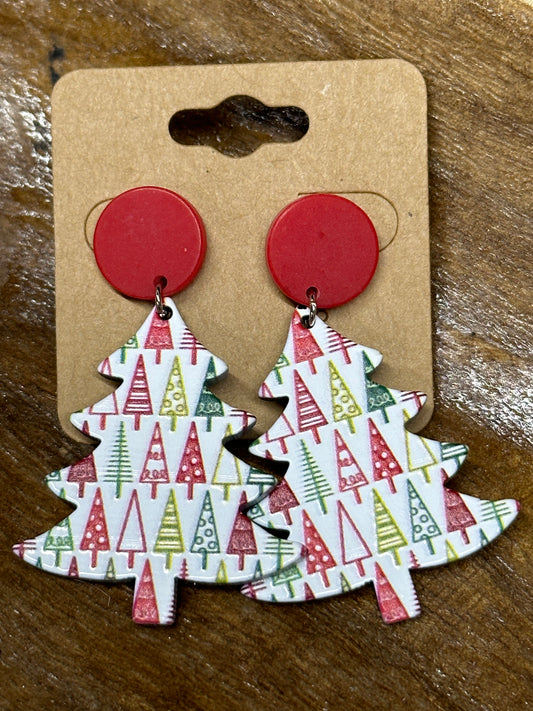Red Top Christmas Tree Earrings