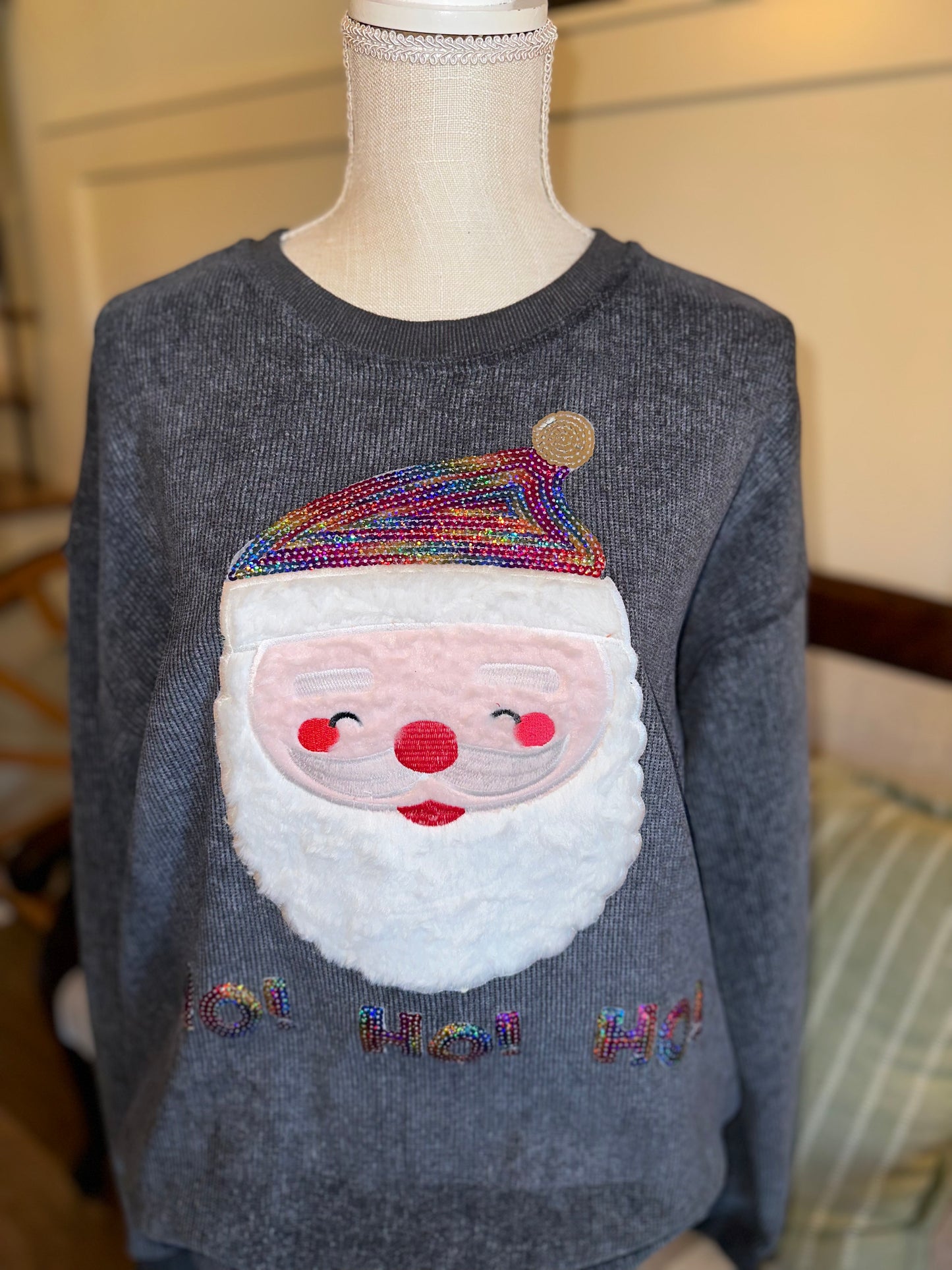 HO HO HO Sequined Sweatshirt- Gray