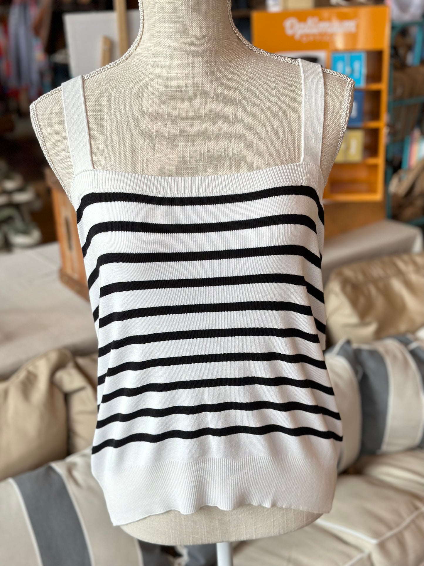 White Striped Knitted Tank