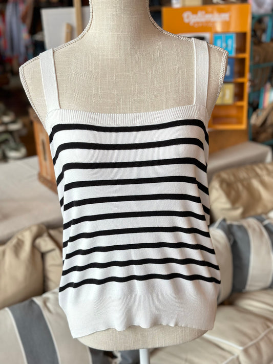 White Striped Knitted Tank