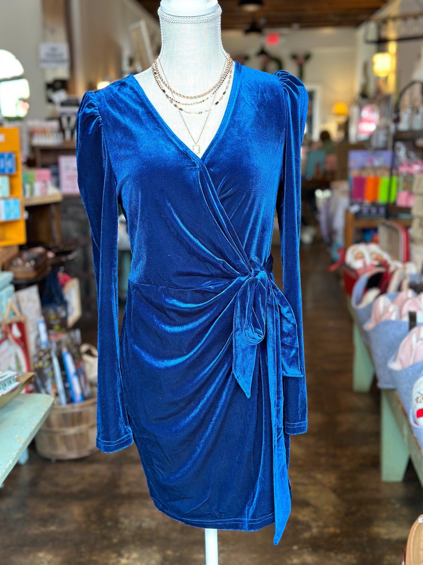 Blue Velvet Wrap Dress