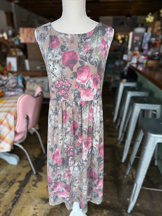 Plus Size Taupe Floral Sleeveless Dress