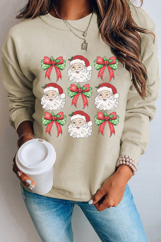 Taupe Santa/Bowknot Print Sweatshirt