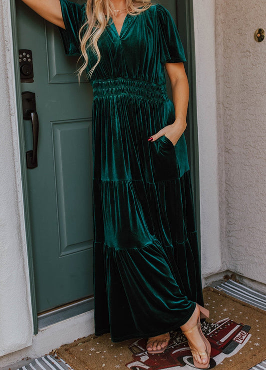 Evergreen Velvet SS Maxi Dress