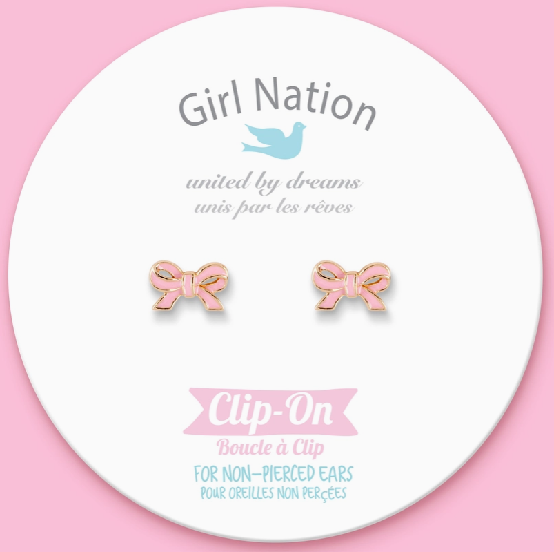 Girl Nation Clip-On Earrings- Pink Pretty Bow