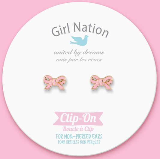 Girl Nation Clip-On Earrings- Pink Pretty Bow