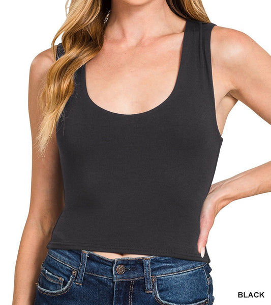Double Layered Crop Tank- Black
