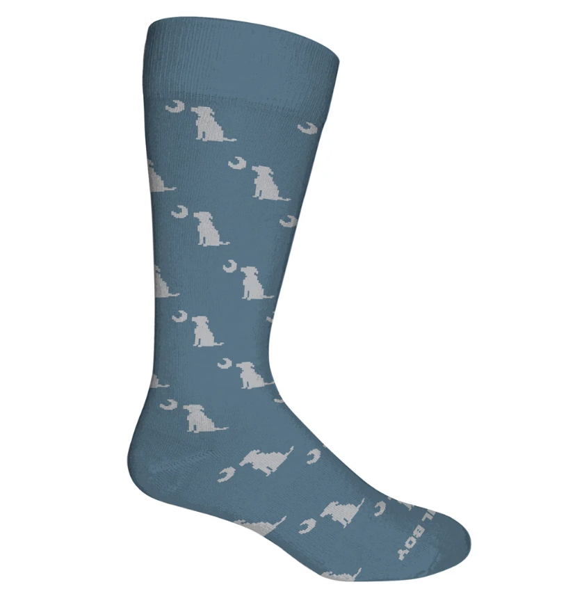 Local Boy Dress Socks- Smoky Blue Dog & Moon