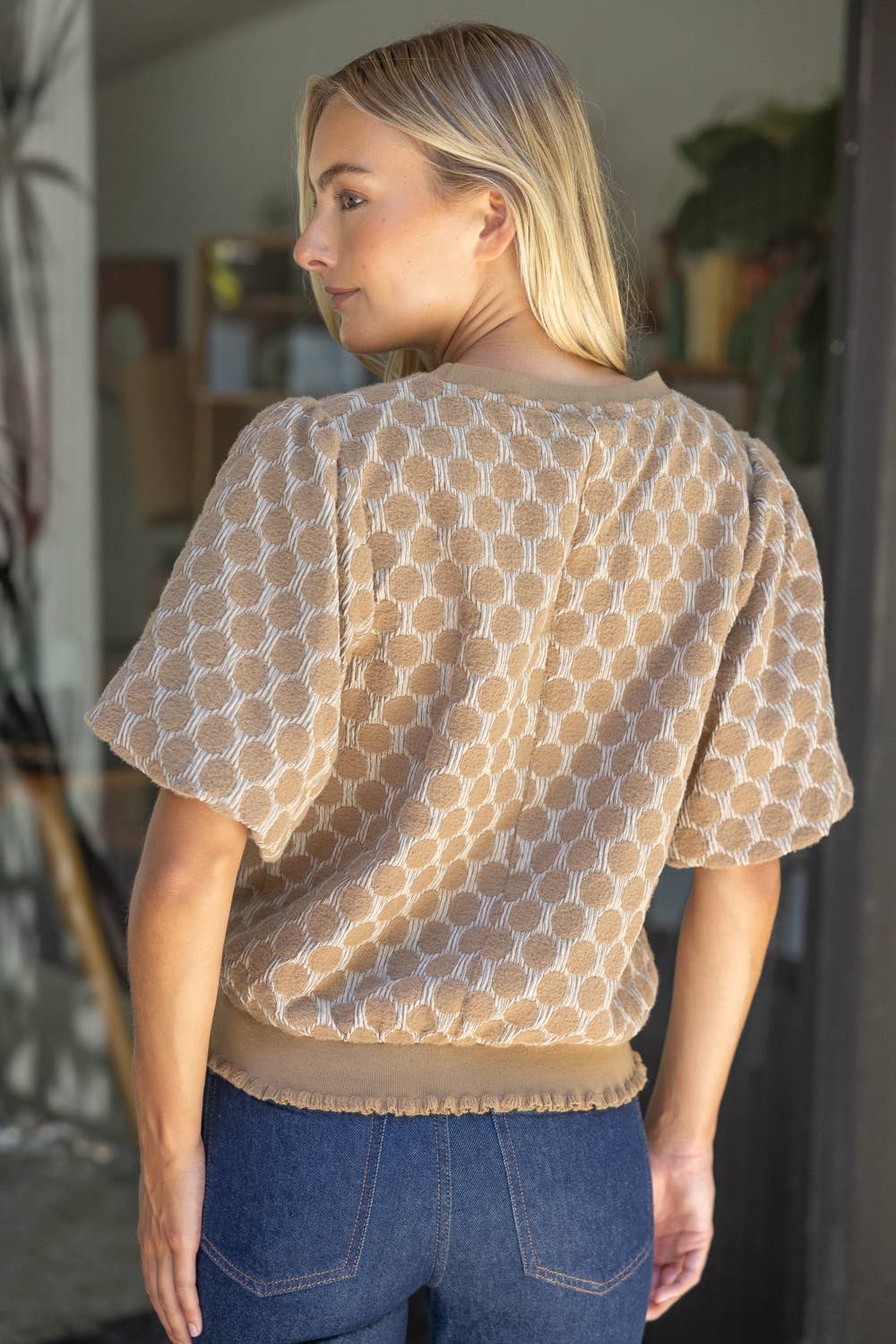 Mocha Banded Bubble Sleeve Top