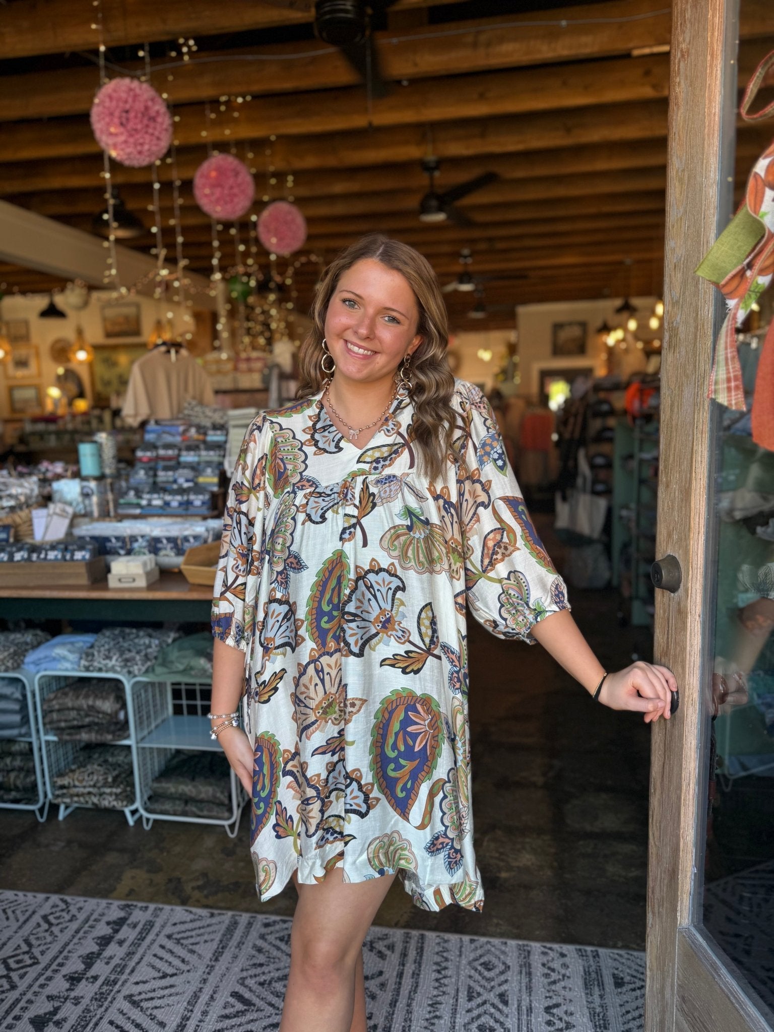 Abstract Print Babydoll Dress - Cream - Mercantile213