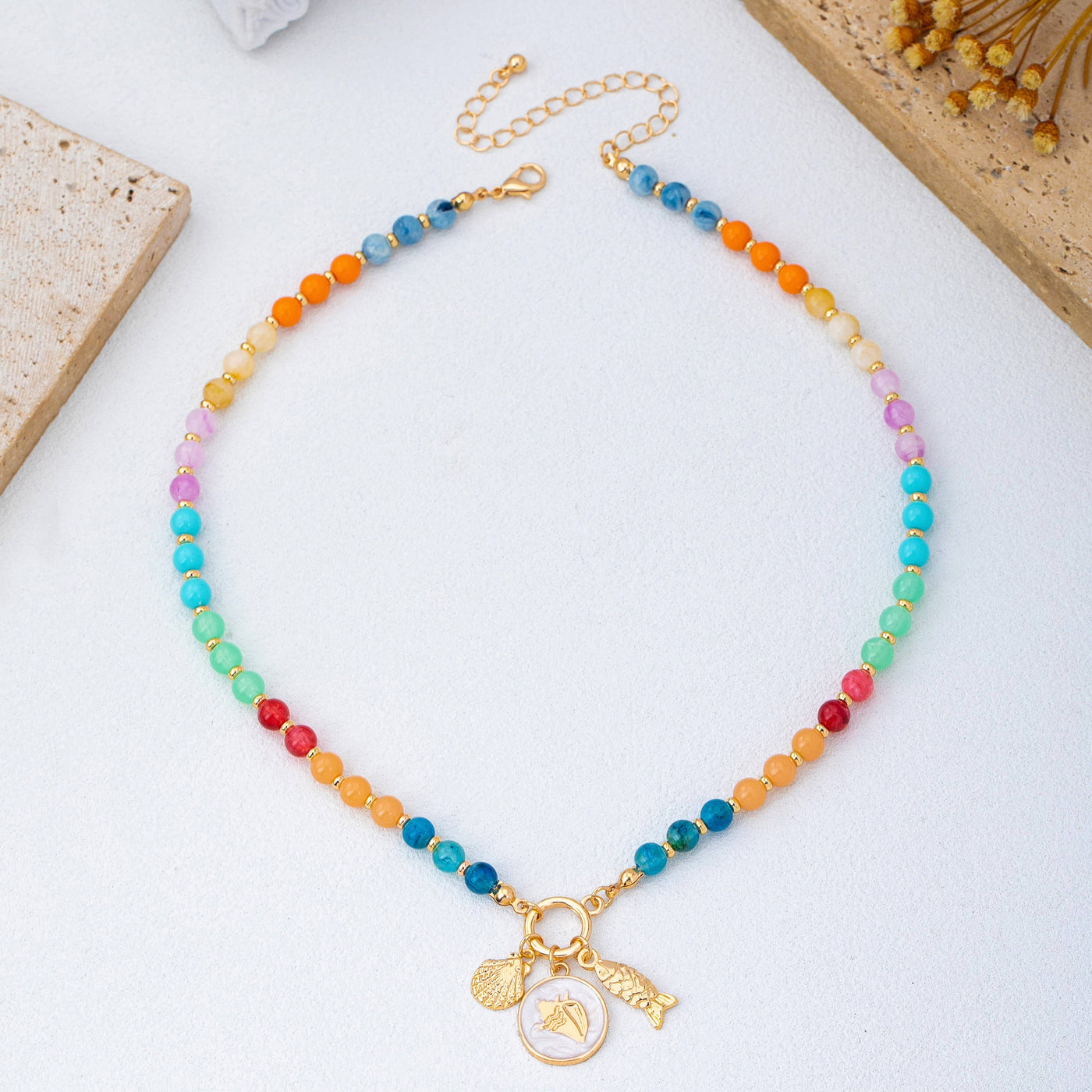 Colorful Beaded Charm Necklace