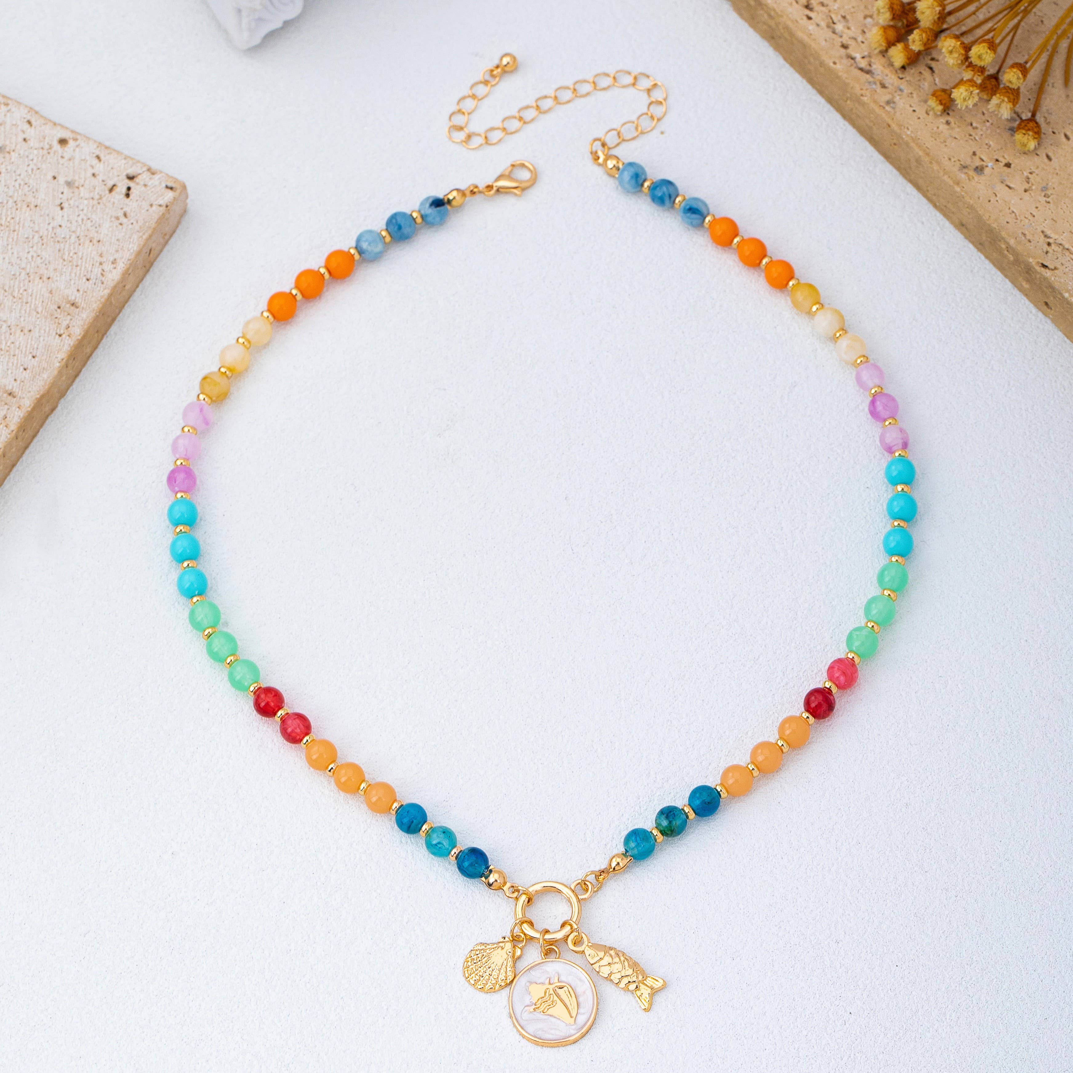 Colorful Beaded Charm Necklace