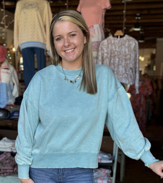 Acid Wash Oversized Pullover - Dusty Teal - Mercantile213